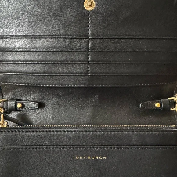 TORY BURCH Fleming Wallet Cross-Body Clutch Black Leather with Gold Hardware - Picture 8 of 8